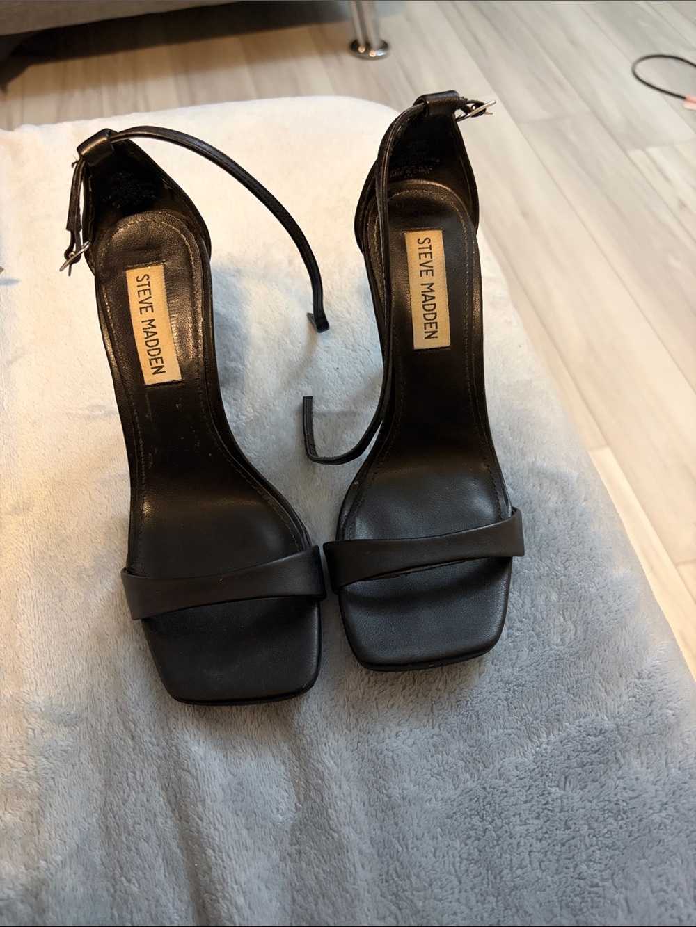 Steve Madden Black Square-Toe Ankle-Strap Heels